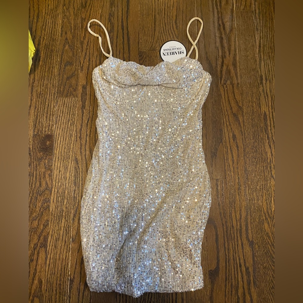 Beige sparkly body-con dress
